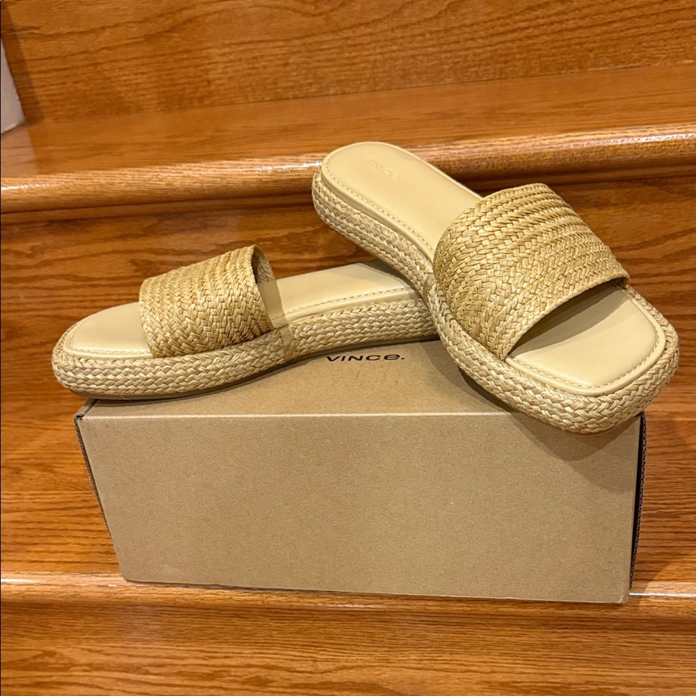 Vince Women's Beige Woven Espadrille Slides